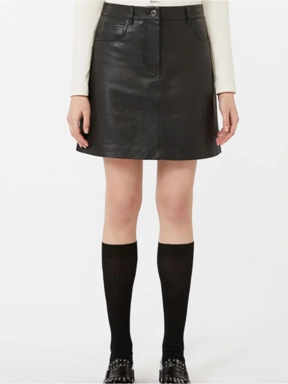 Weekend Max Mara Black Leather A-Line Mini Skirt